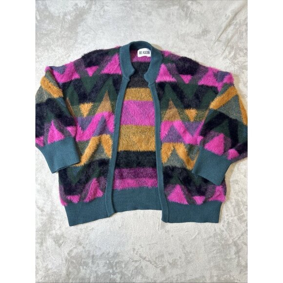 Bel kazan anthropologie os cardigan eyelash knit chevron open front sweater - Picture 3 of 11